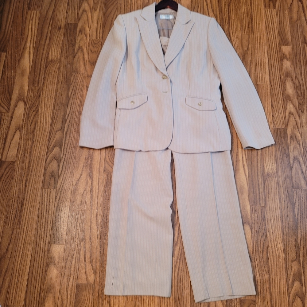 2 piece suit, tan/cream, size 12